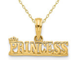 14K Yellow Gold Princess Pendant Necklace with Chain